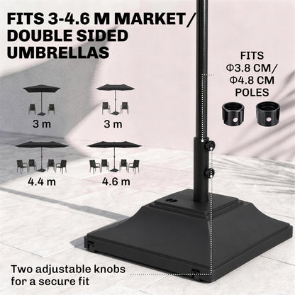 Outsunny 60kg Water/Sand Fillable Parasol Base, with Wheels - Black