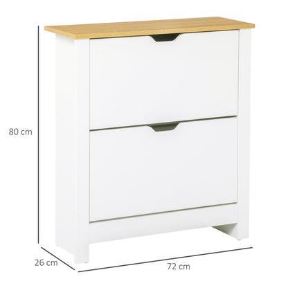 HOMCOM Narrow Shoe Cabinet, Space Saving Shoe Storage Cabinet with 2 Flip Drawers and Adjustable Shelves for 6-12 Pairs of Shoes for Hallways and Living Room, White