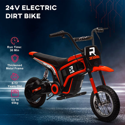 24V Electric Motorbike, Dirt Bike with Twist Grip Throttle, Music Horn, 12" Pneumatic Tyres, 16 Km/h Max. Speed, Red