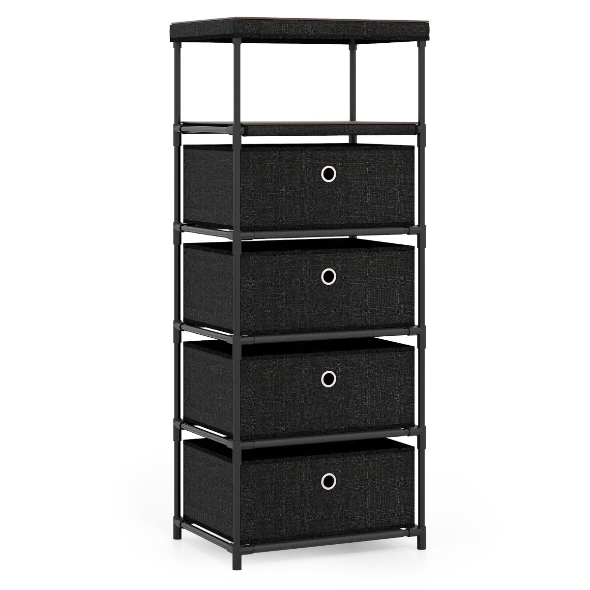 Dresser with 4 Drawer Wood Top and Metal Frame-Black