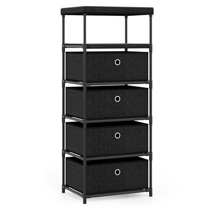 Dresser with 4 Drawer Wood Top and Metal Frame-Black
