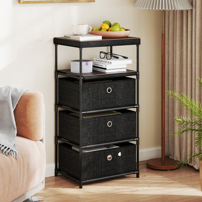 Dresser with 3 Drawers with Wood Top and Metal Frame-Black
