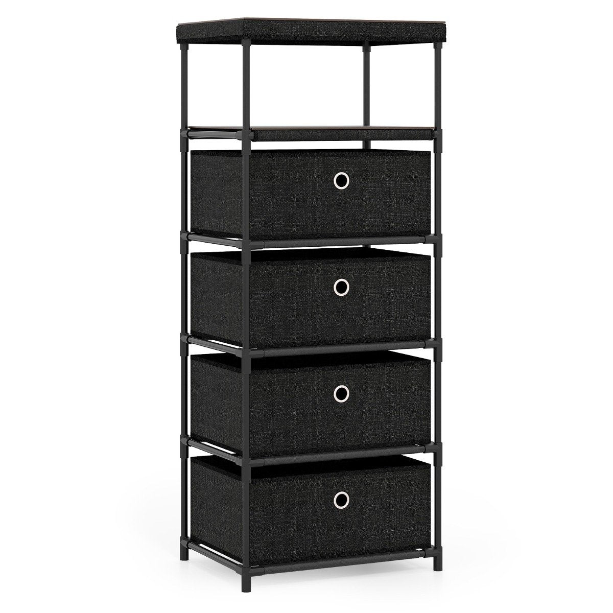 Dresser with 4 Drawer Wood Top and Metal Frame-Black