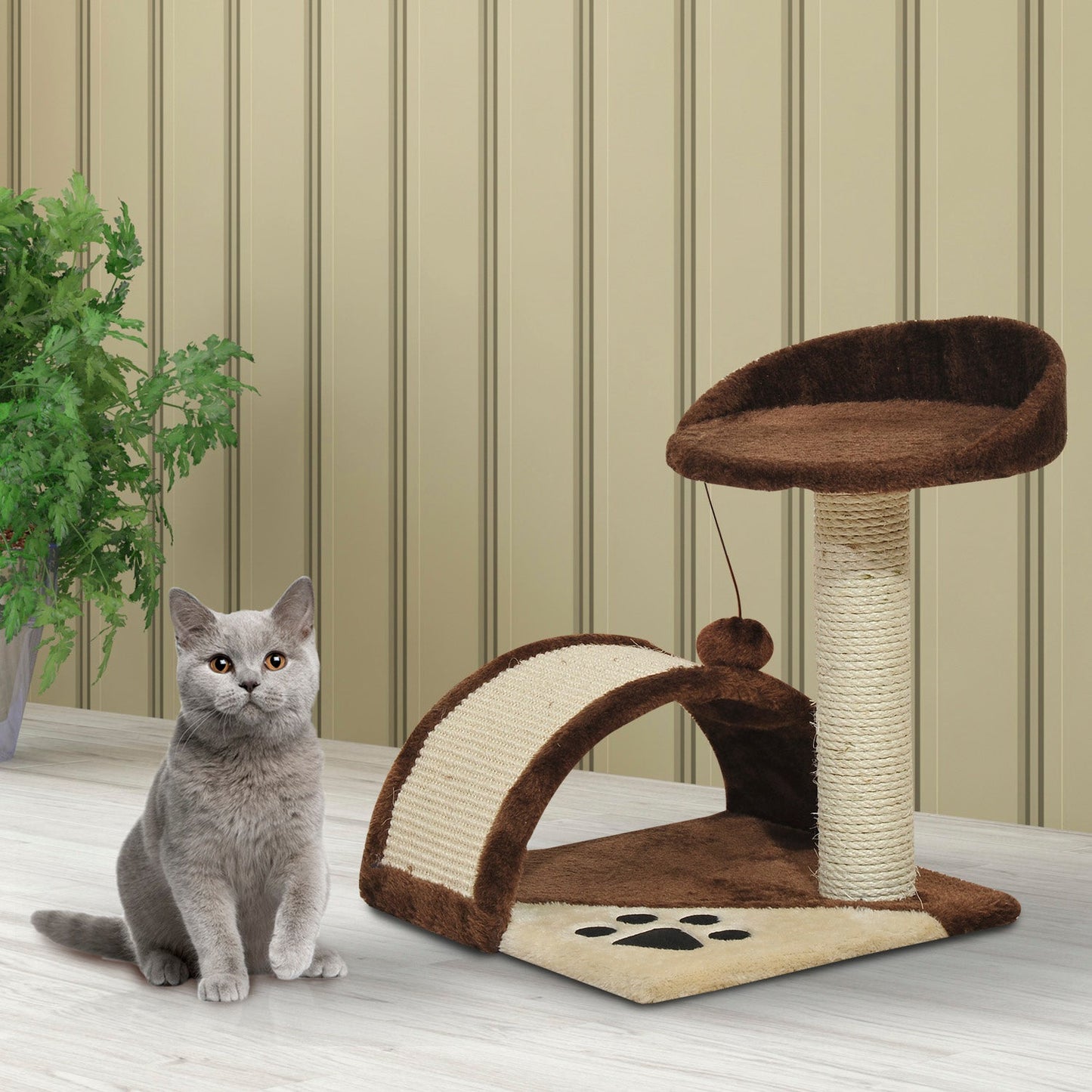 PawHut Cat Tree for Indoor Cats Scratching Scratcher Post Kitten Activity Centre Climber Hanging Ball Brown