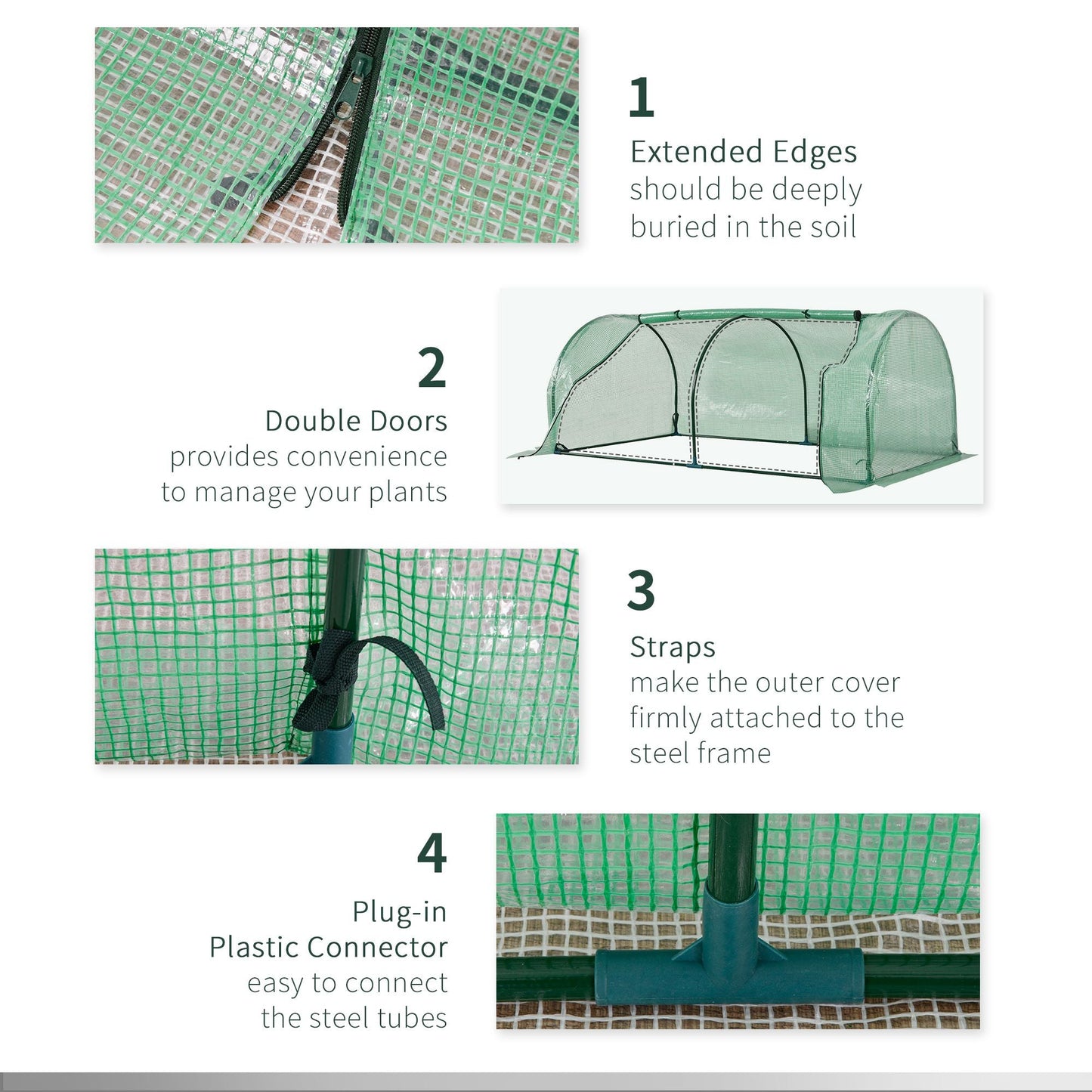 Outsunny Tunnel Greenhouse Green Grow House للحديقة الخارجية، إطار فولاذي، غطاء من البولي إيثيلين، أخضر، 200 × 100 × 80 سم