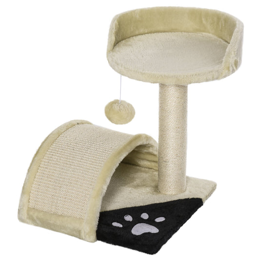 PawHut Cat Tree Scratching Scratcher Post Kitten Activity Centre Climber Hanging Ball Beige