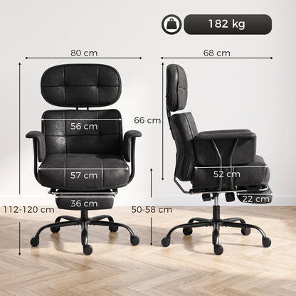 HOMCOM Office Chair, Big and Tall Desk Chair with Footrest, Wide Seat, Leathaire, Reclining Back, Swivel Wheels, Black