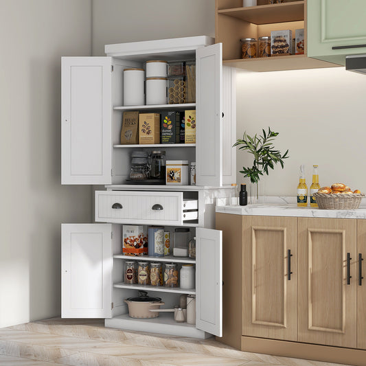 HOMCOM Kitchen Storage Cabinet with Drawer and Adjustable Shelves - White