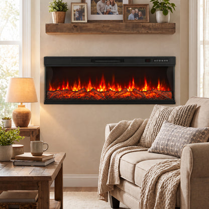 HOMCOM 50" Electric Fireplace Insert, 3-Sided Freestanding/Wall Recessed Electric Fire Heater with Adjustable Flame, 1800W