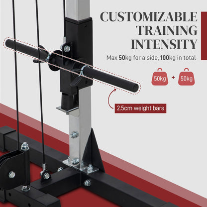 SPORTNOW Multi Home Gyms with Cable Pulley System, Cable Crossover Machine with 4 Handles for Full Body Strength Training, Power Rack for Home Workout, Black