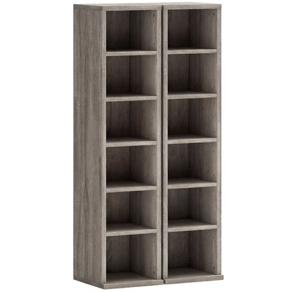 HOMCOM Set of 2 CD Media Display Shelf Unit Tower Rack with Adjustable Shelves, Distressed Grey