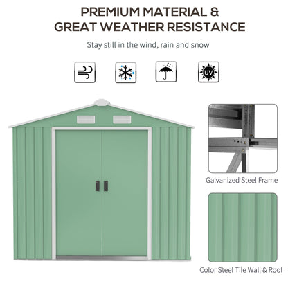 Outsunny 7ft x 4ft Lockable Garden Metal Storage Shed Large Patio Roofed Tool Storage Building Foundation Sheds Box Outdoor Furniture, Light Green