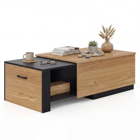 Dual-Tone Extendable Coffee Table with 2 Storage Compartments in Natural
