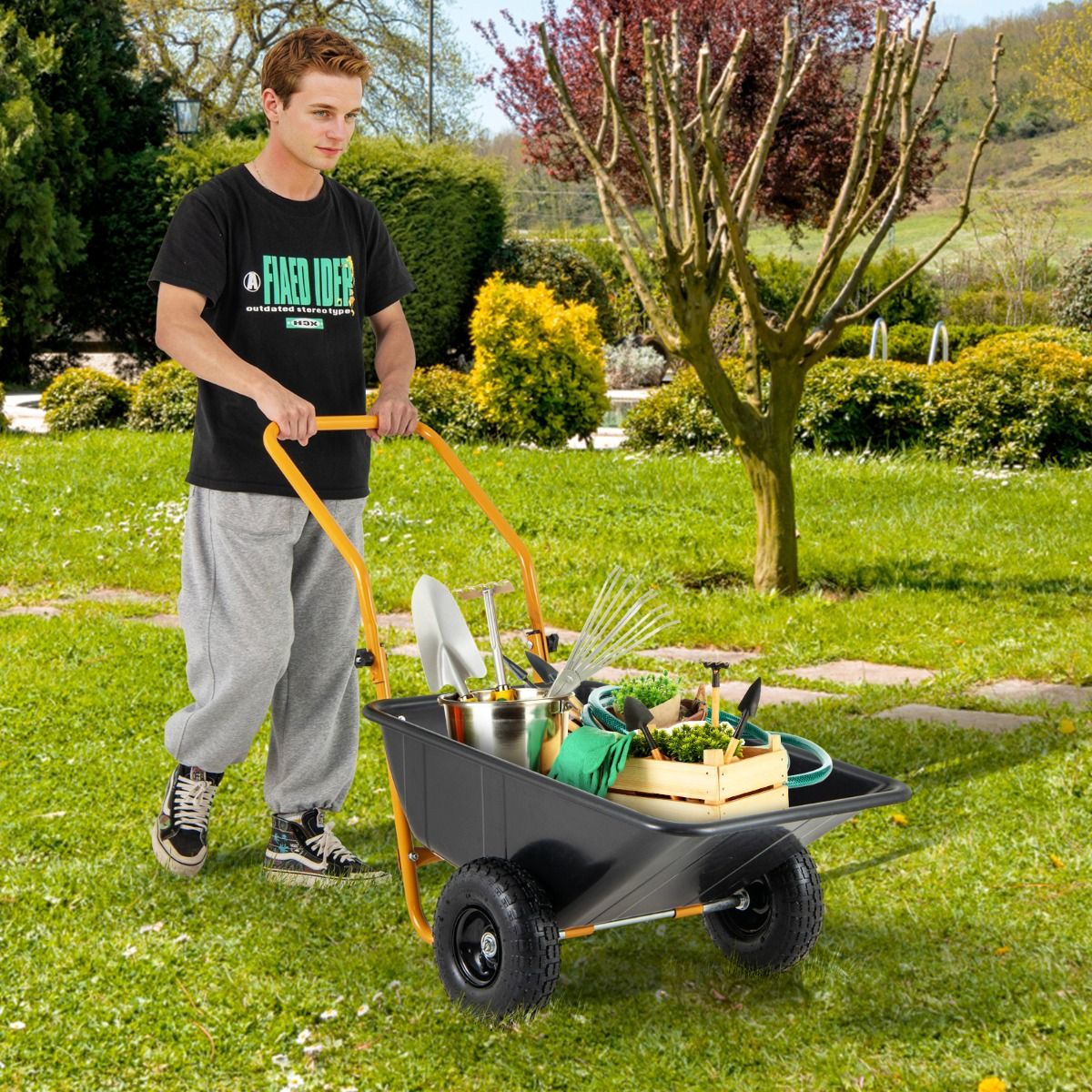 Heavy-Duty Garden Utility Cart with Pneumatic Tires Black