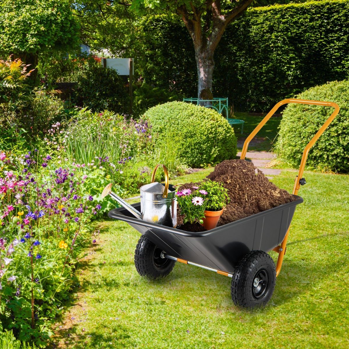 Heavy-Duty Garden Utility Cart with Pneumatic Tires Black