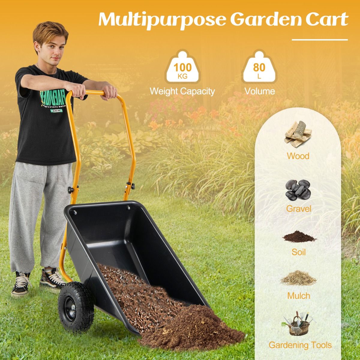 Heavy-Duty Garden Utility Cart with Pneumatic Tires Black