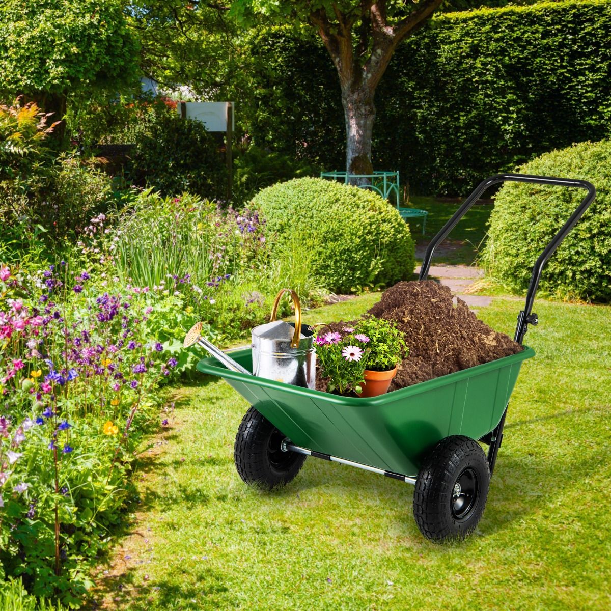 Heavy-Duty Garden Utility Cart with Pneumatic Tires Green