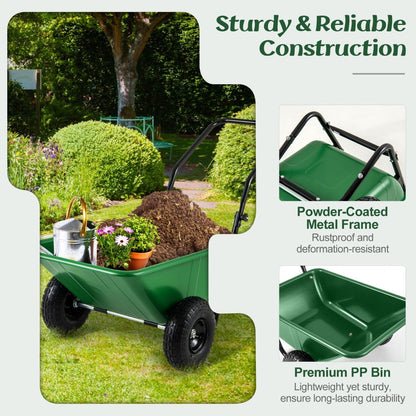 Heavy-Duty Garden Utility Cart with Pneumatic Tires Green