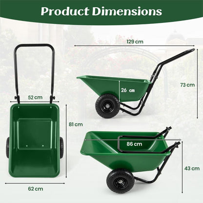 Heavy-Duty Garden Utility Cart with Pneumatic Tires Green