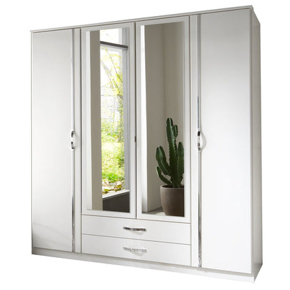 Dewi 4 Door 2 Drawer Mirrored Wardrobe - White