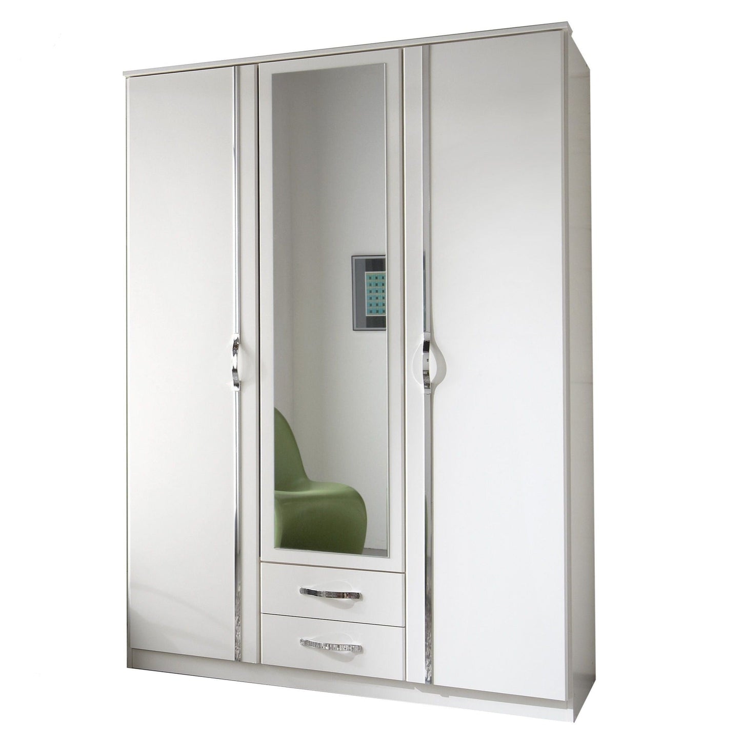 Dewi 3 Door 2 Drawer Mirrored Wardrobe - White