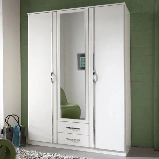 Dewi 3 Door 2 Drawer Mirrored Wardrobe - White