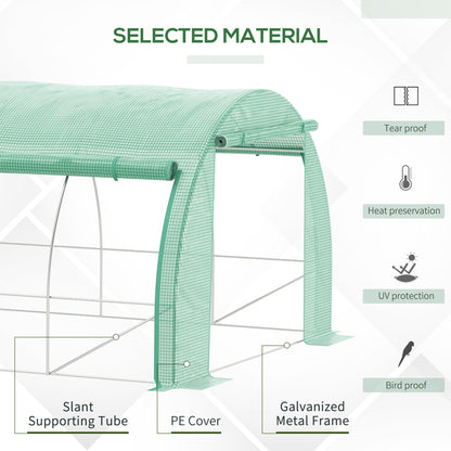Outsunny Polytunnel Greenhouse Walk-in Grow House Tent z rolowanymi ścianami bocznymi, drzwiami zamykanymi na zamek błyskawiczny i 8 oknami, 4x3x2m, zielony