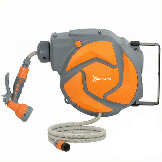DURHAND 10m Garden Hose Reel Wall Mounted Auto Rewind in Orange