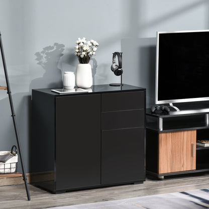 HOMCOM High Gloss Frame Sideboard, Side Cabinet, Push-Open Design with 2 Drawer for Living Room, Bedroom, Black