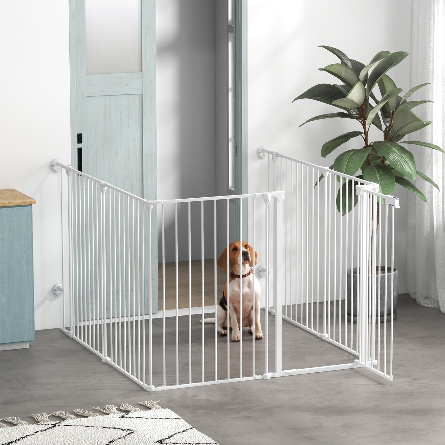 PawHut Dog Playpen، قلم للكلاب قابل للطي، تشغيل أرنب معدني، سياج قفص للحيوانات الأليفة مع باب للداخل والخارج، 90 ارتفاع × 123 طول × 102 سم، أبيض