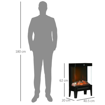 HOMCOM 180 Charming Electric Fireplace Heater, Quiet Freestanding Stove with LED Flame Effect, Level-less Temperature Control, Overheating Protection, 1000W/2000W, Black