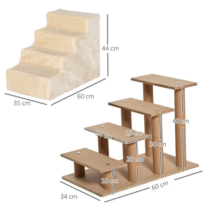 تصميم PawHut Doggy Steps من 4 خطوات مع غطاء قطيفة قابل للغسل لأريكة السرير المرتفعة، وسلالم الكلاب للكلاب الصغيرة والقطط