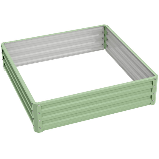 Outsunny Square Raised Garden Bed Box with Weatherized Steel Frame for Vegetables, Flowers, & Herbs, 120 x 120 x 30cm, Light Green