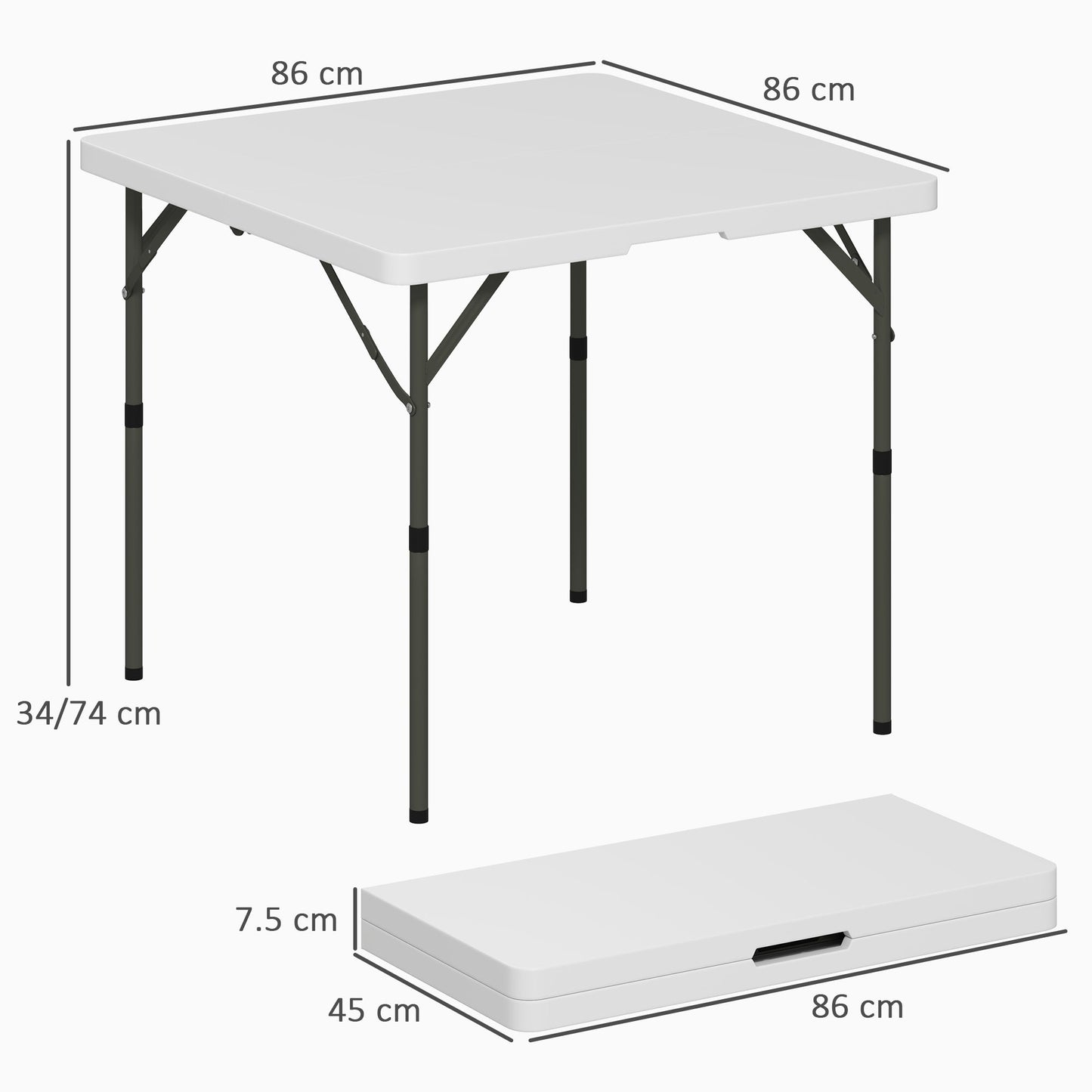 Outsunny 34/74cm Folding Camping Table, with Handle - White