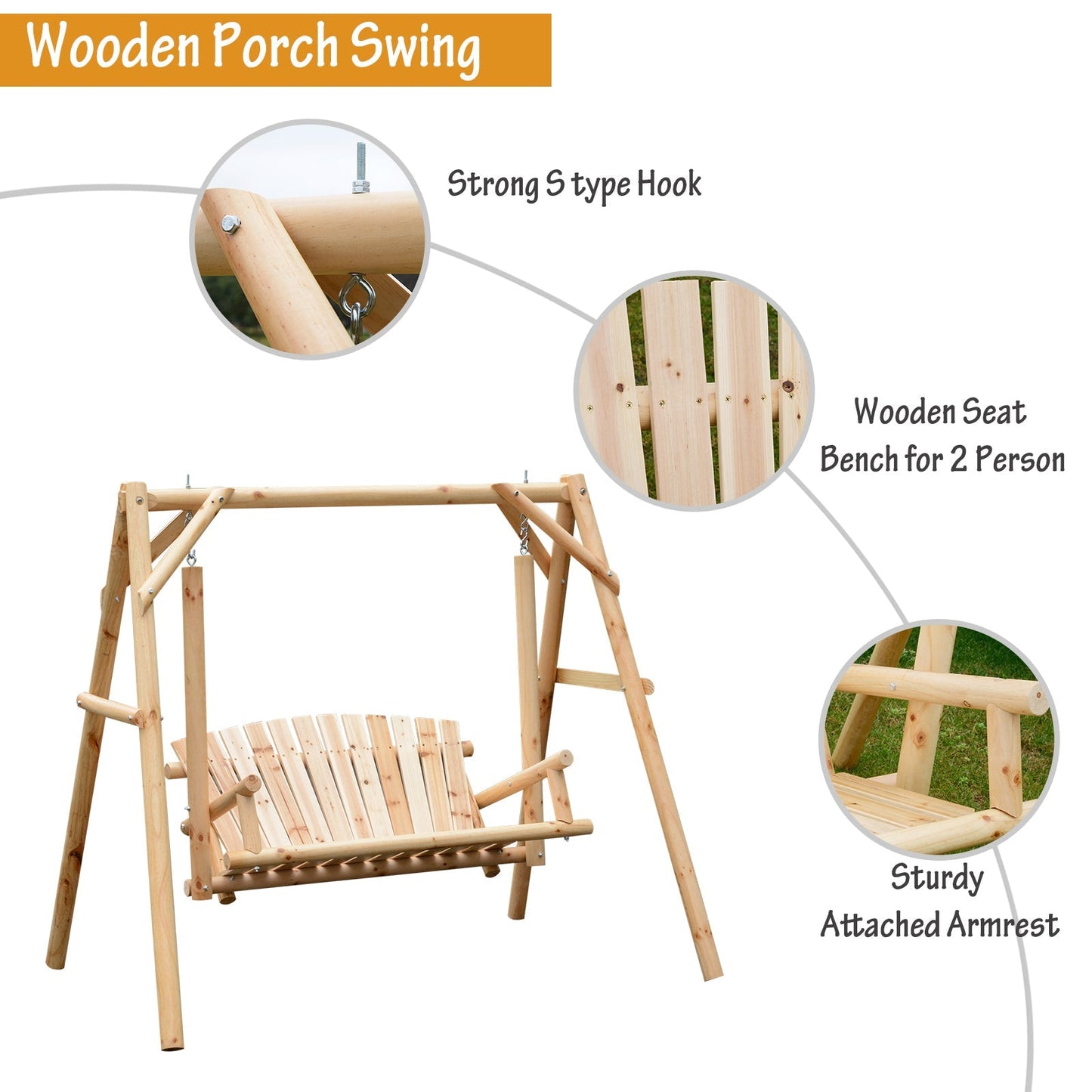 Outsunny Outdoor 2 Seater Larch Wood Wooden Garden Porch Swing Chair Hammock Bench Lounger