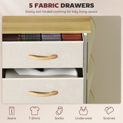 HOMCOM Chest of Five Fabric Drawers - Beige