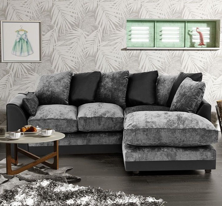 Dylan Chenille Fabric Corner Sofa in Black and Grey