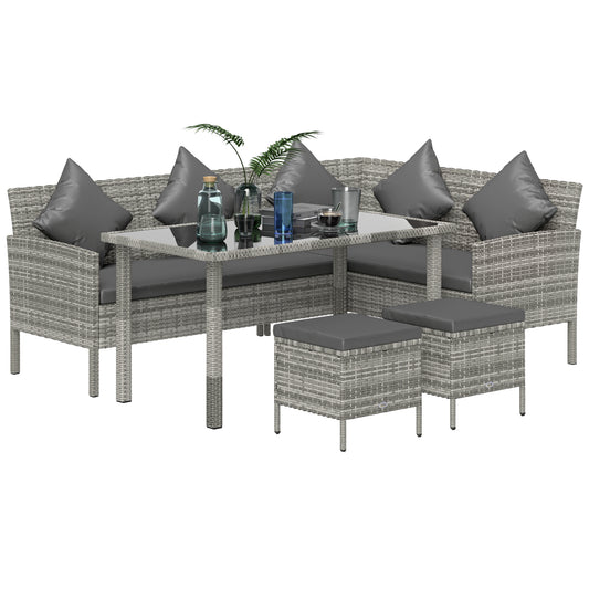 Outsunny tsunny 6-osobowy zestaw jadalny z rattanu, sofa, stół, podnóżek, meble ogrodowe, ciemnoszary