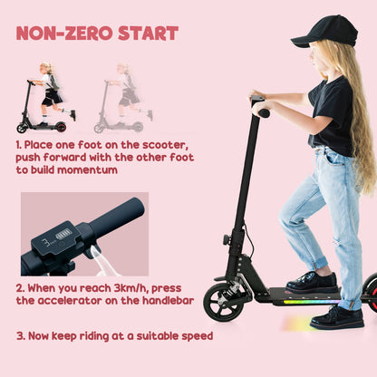 SPORTNOW Folding Electric Scooter for Kids, with Dual Brakes, Front Suspension, LED Colourful Lights, Black