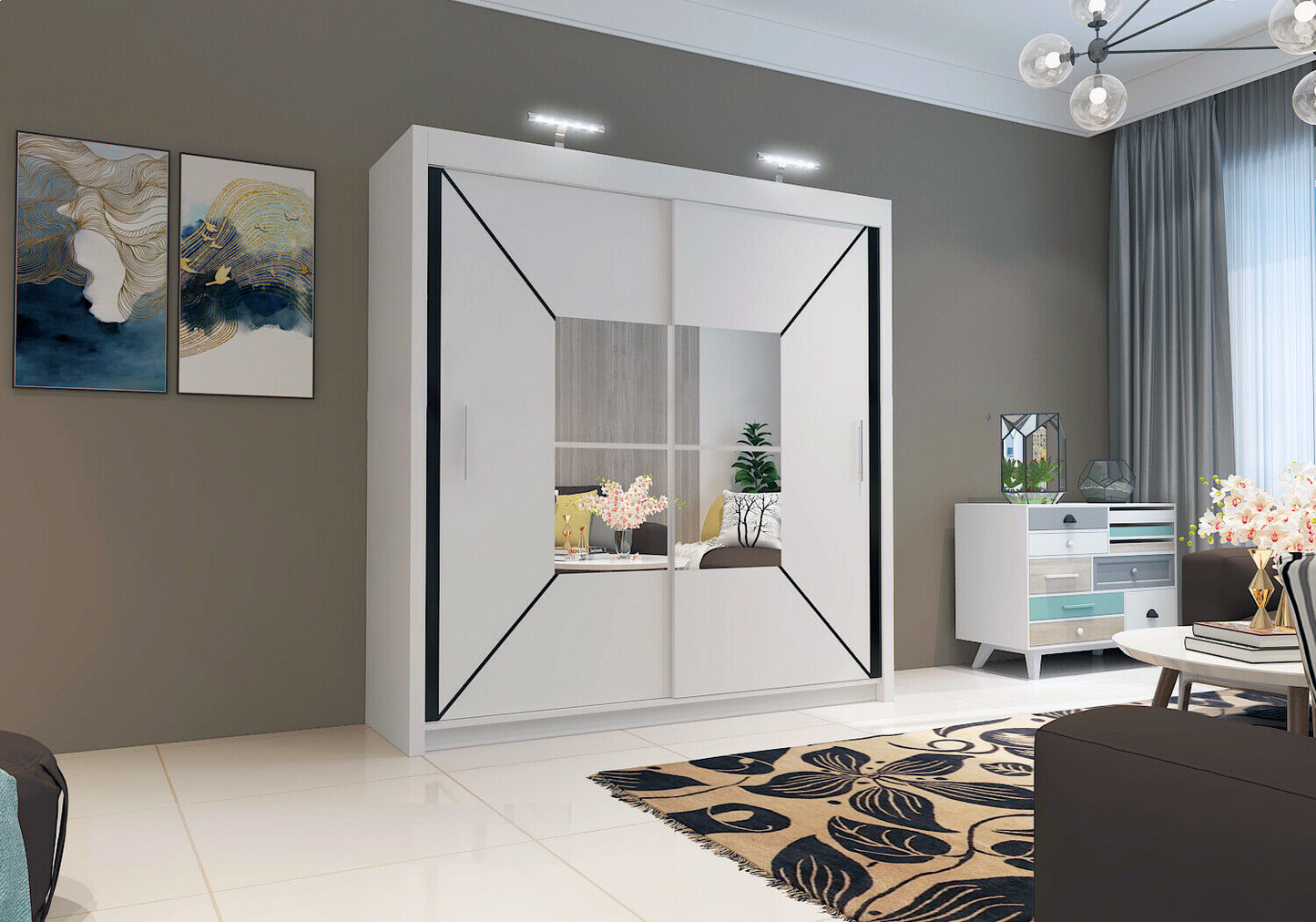 Nicole Mirrored Sliding Wardrobe - White