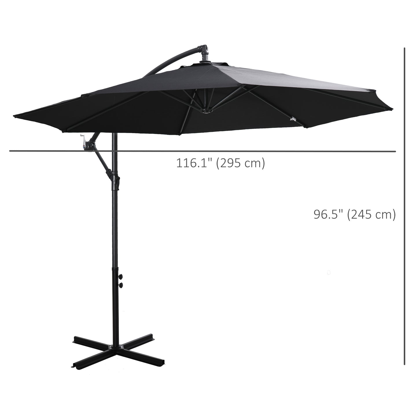 Outsunny 2,45 m parasol z wysięgnikiem, wytrzymały, wodoodporny parasol ogrodowy z podstawą krzyżową, czarny
