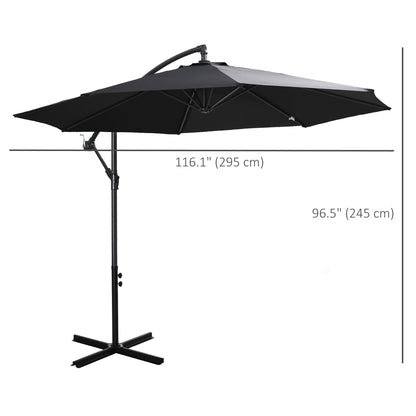 Outsunny 2,45 m parasol z wysięgnikiem, wytrzymały, wodoodporny parasol ogrodowy z podstawą krzyżową, czarny