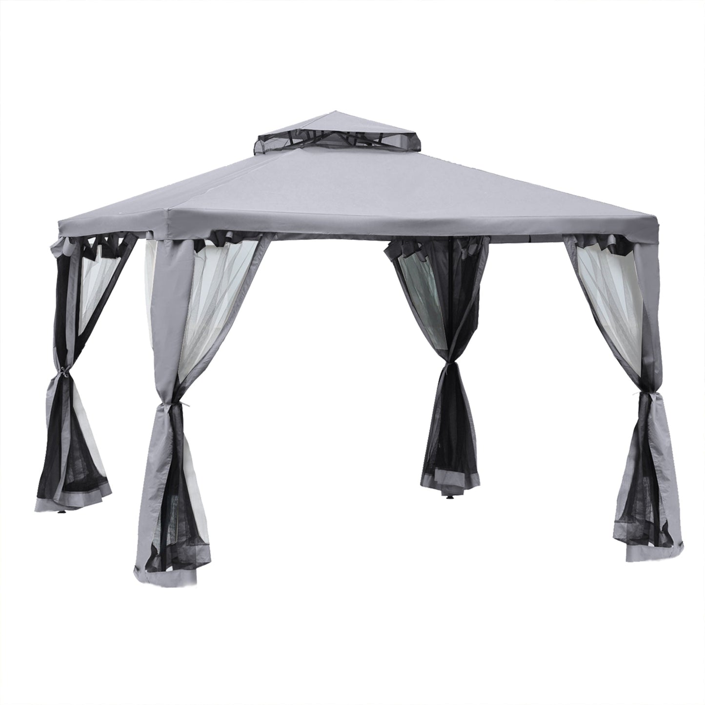 Outsunny 3 x 3 m Metal Gazebo, Garden Pavillion, Double√Ç Roof Outdoor Canopy Shelter with Mesh Sidewalls, Grey