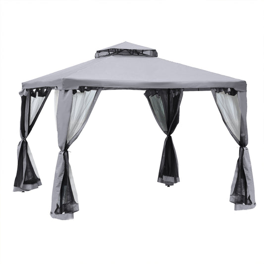 Outsunny 3 x 3 m Metal Gazebo, Garden Pavillion, Double√Ç Roof Outdoor Canopy Shelter with Mesh Sidewalls, Grey