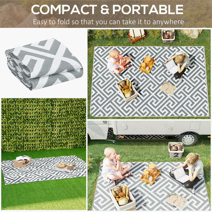 Outsunny Dywan Zewnętrzny Reversible Mat Plastikowy Dywan Słomiany Przenośny RV Camping Mata Ogrodowa Piknik Wewnątrz, 152x243 cm, Jasnoszary