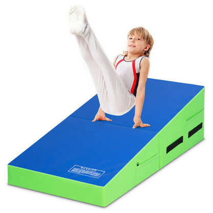 Sports Incline Wedge Ramp Folding Yoga Gymnastic Mat-Green