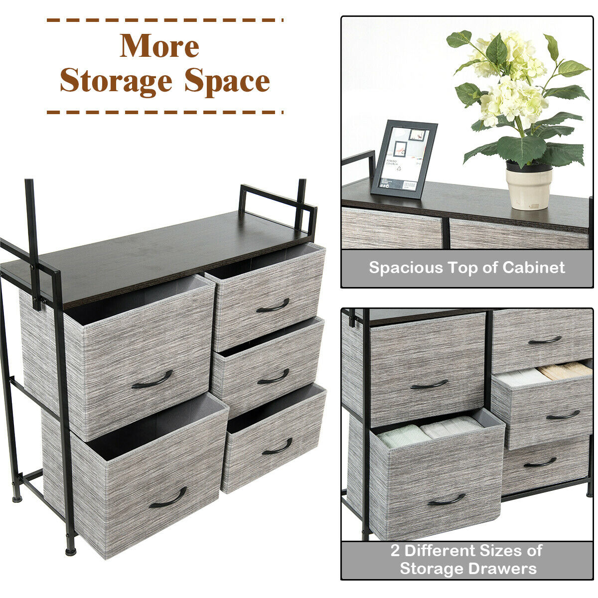 Fabric Storage Organizer with Clothes Rack and Drawers