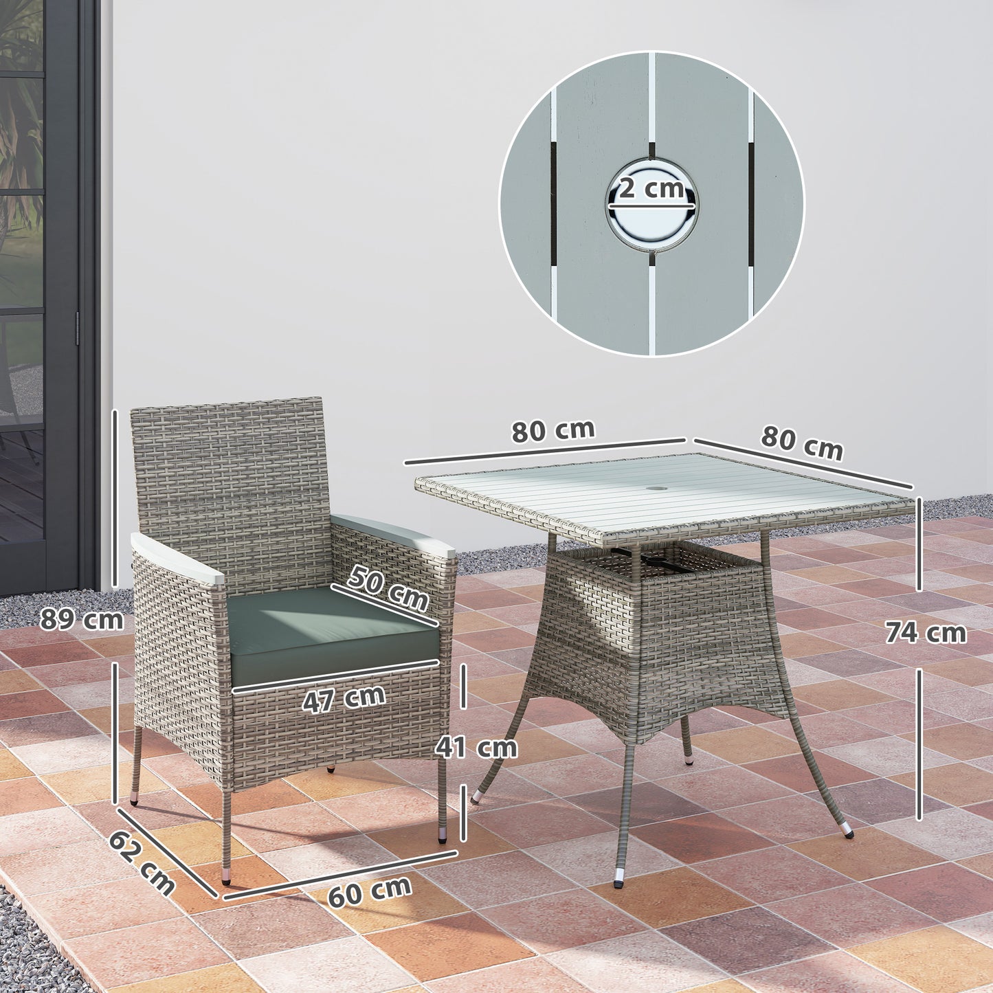 Outsunny Five-Piece Rattan Set, with Wood-Top Table - Grey
