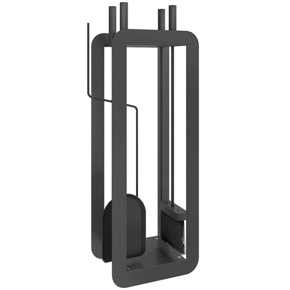 Outsunny 5 Pieces Fireplace Companion Set, Metal Fireplace Accessories Fireside Companion Set with Brush, Shovel, Poker, A Pair of Tongs, Stand, Black