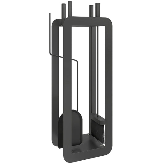 Outsunny 5 Pieces Fireplace Companion Set, Metal Fireplace Accessories Fireside Companion Set with Brush, Shovel, Poker, A Pair of Tongs, Stand, Black